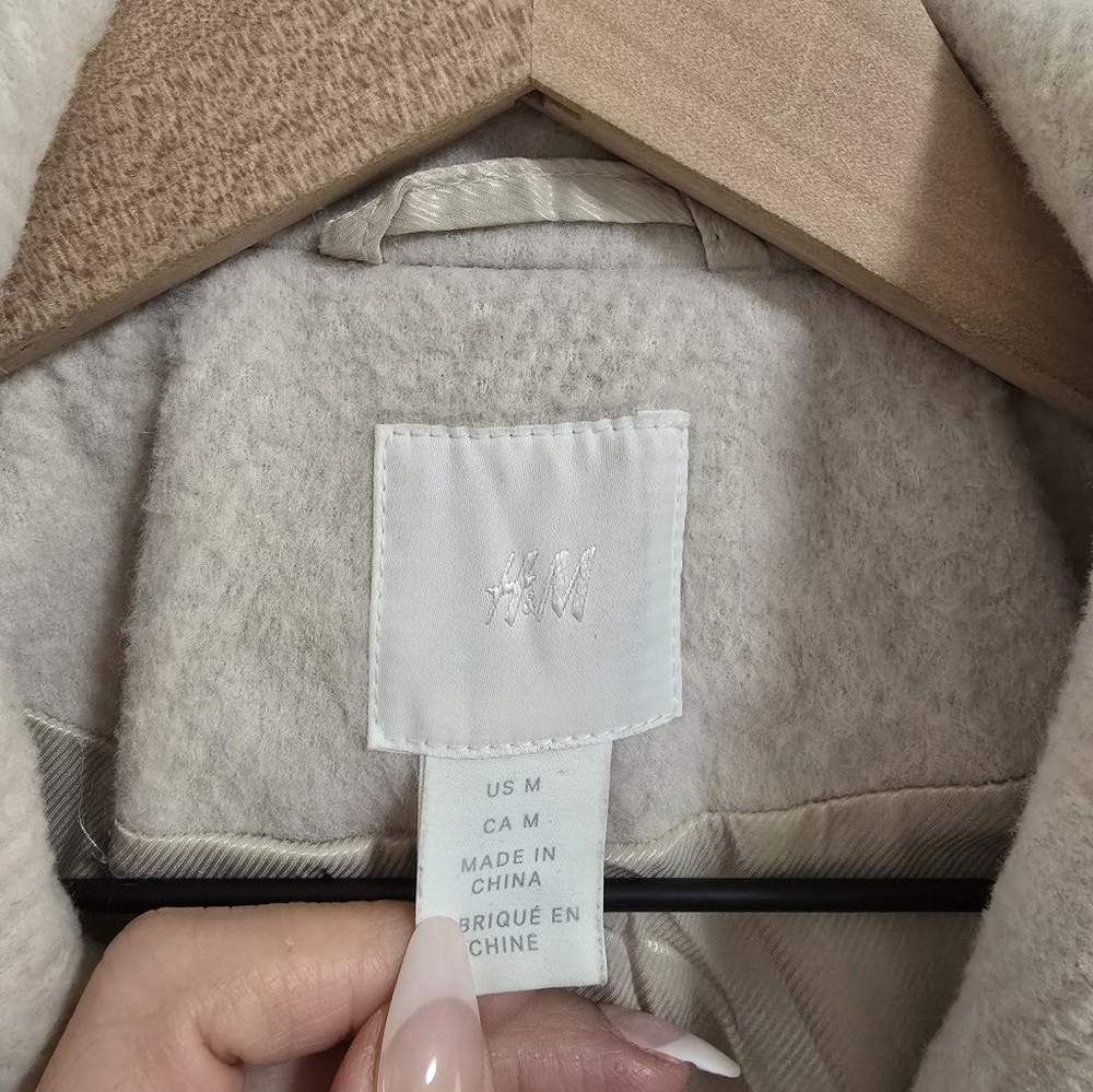 H&M ivory cream long belted coat size M - Picture 6 of 10